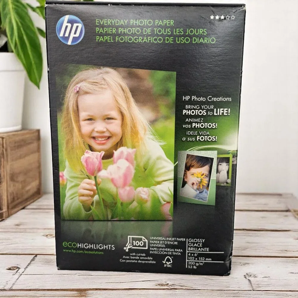 HP Everyday Inkjet Photo Paper Glossy 4x6 Inch 100 Sheets, Sealed Unopened Box